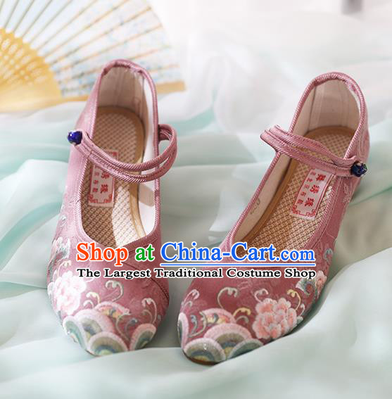 Chinese National Embroidered Peony Deep Pink Shoes Traditional Hanfu Shoes Opera Shoes Wedding Bride Shoes for Women