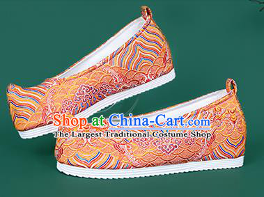 Chinese National Orange Brocade Toe Spring Shoes Traditional Hanfu Shoes Princess Shoes Opera Shoes for Women