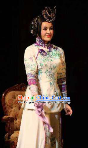 Chinese Unsurpassed Beauty Of A Generation Ancient Courtesan Sai Jinhua White Dress Stage Performance Dance Costume and Headpiece for Women