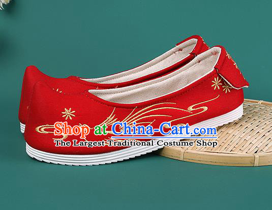 Chinese Traditional Embroidered Bird Red Shoes Hanfu Shoes Princess Shoes for Women