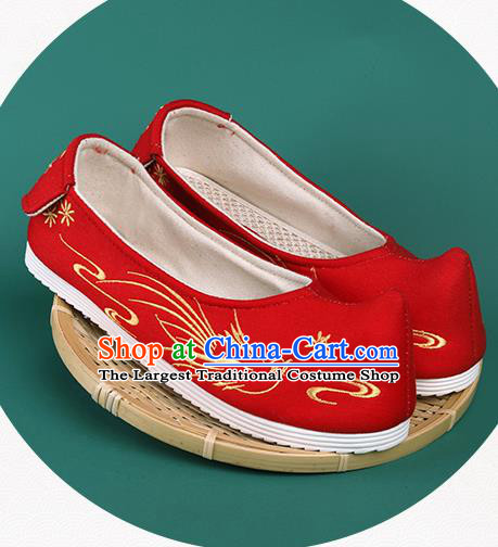 Chinese Traditional Embroidered Bird Red Shoes Hanfu Shoes Princess Shoes for Women