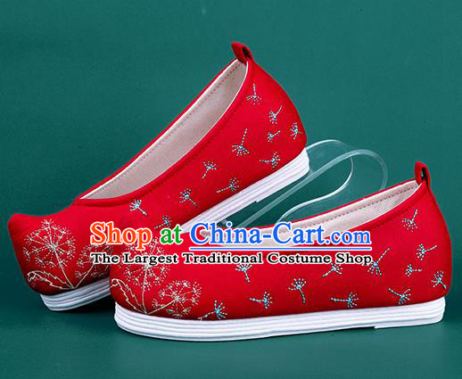 Chinese Traditional Embroidered Dandelion Red Shoes Hanfu Shoes Princess Shoes for Women