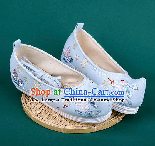 Chinese Traditional Embroidered Lantern Rabbit Blue Shoes Hanfu Shoes Princess Shoes for Women