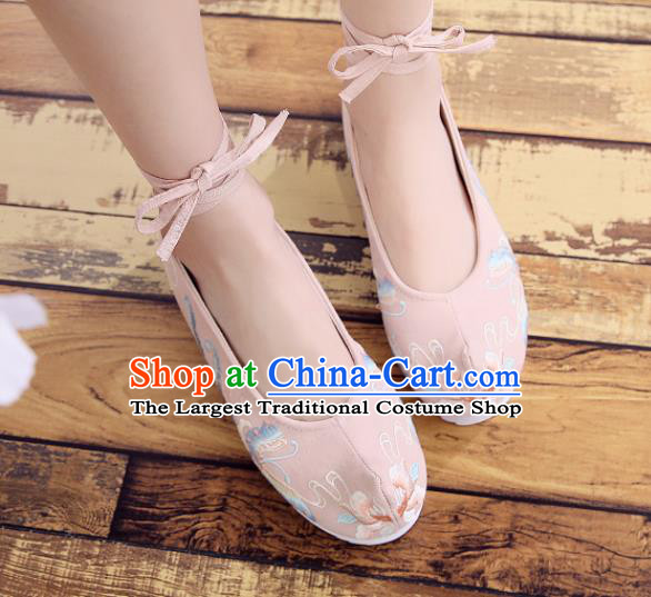 Traditional Chinese National Embroidery Butterfly Pink Shoes Embroidered Shoes Hanfu Shoes for Women