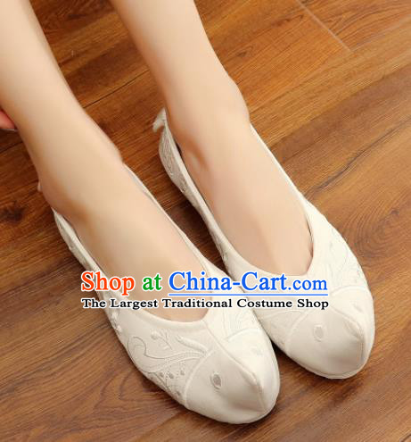 Traditional Chinese National Embroidery White Shoes Embroidered Shoes Hanfu Shoes for Women