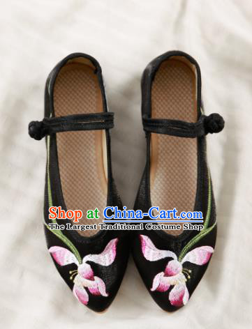 Traditional Chinese National Embroidery Lotus Black Shoes Embroidered Shoes Hanfu Shoes for Women