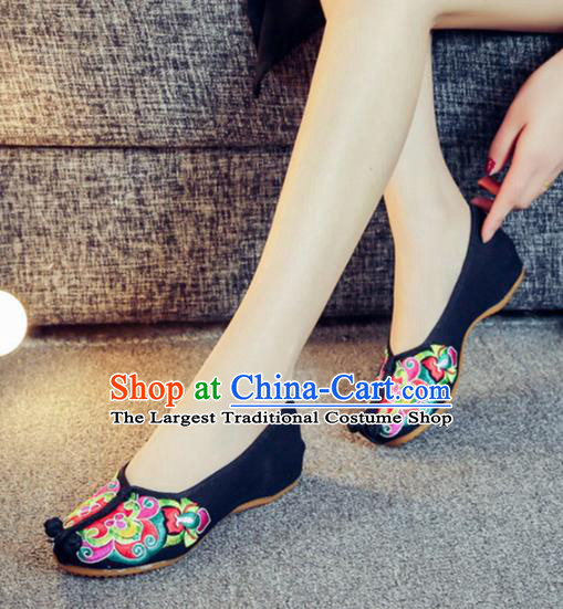 Traditional Chinese Old Beijing Embroidery Black Shoes National Embroidered Shoes Hanfu Shoes for Women