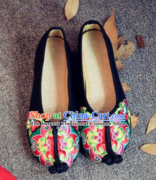 Traditional Chinese Old Beijing Embroidery Black Shoes National Embroidered Shoes Hanfu Shoes for Women