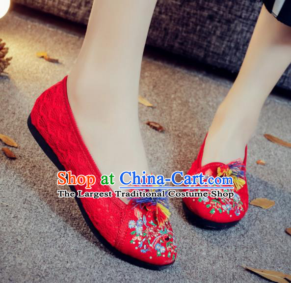 Traditional Chinese Red Shoes Embroidered Shoes Cloth Shoes for Women