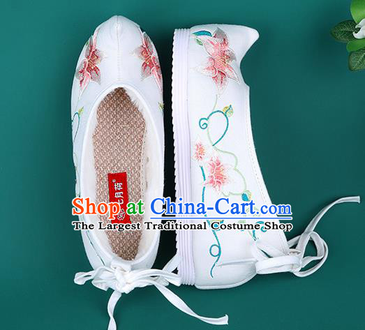 Chinese Traditional Embroidered Cotton Padded Shoes Hanfu Shoes Princess White Shoes for Women