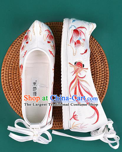 Chinese Traditional Embroidered Red Goldfish Lotus Shoes Hanfu Shoes Princess Shoes for Women