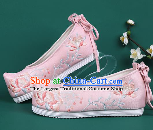 Chinese Traditional Wedding Embroidered Peony Pink Shoes Hanfu Shoes Princess Shoes for Women