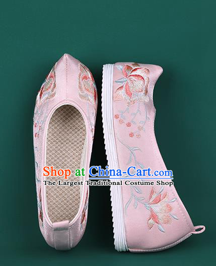 Chinese Traditional Wedding Embroidered Peony Pink Shoes Hanfu Shoes Princess Shoes for Women