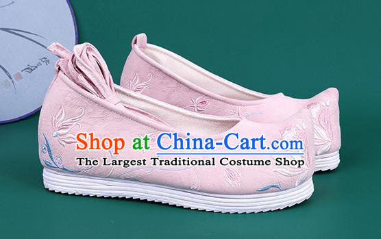 Chinese Wedding Embroidered Chrysanthemum Pink Shoes Traditional Hanfu Shoes Princess Shoes for Women