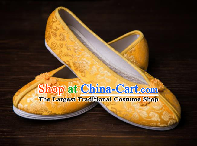 Traditional Chinese Handmade Hanfu Shoes Golden Embroidered Shoes Satin Shoes for Women