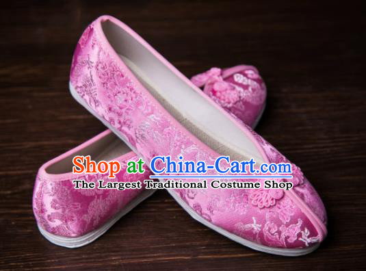 Traditional Chinese Handmade Pink Satin Shoes Hanfu Shoes Embroidered Shoes for Women