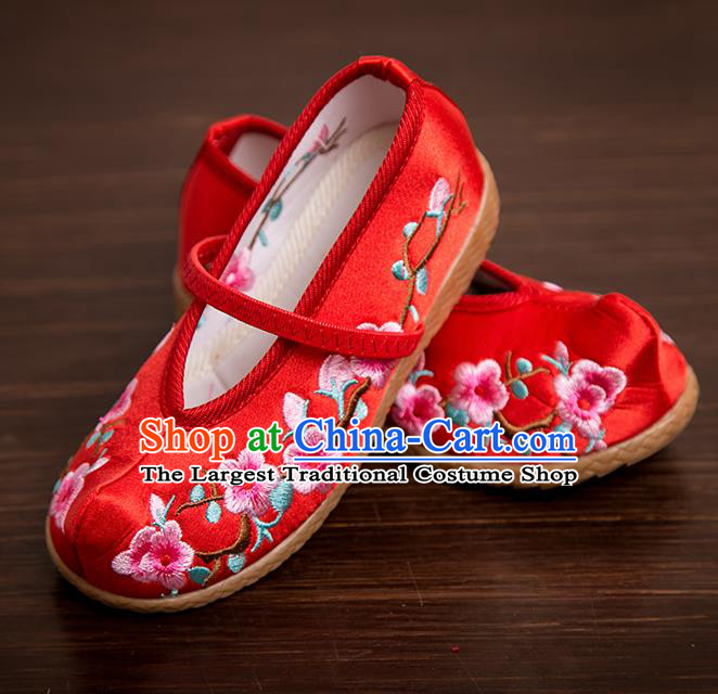 Handmade Chinese National Shoes Traditional New Year Red Embroidered Shoes Hanfu Shoes for Kids