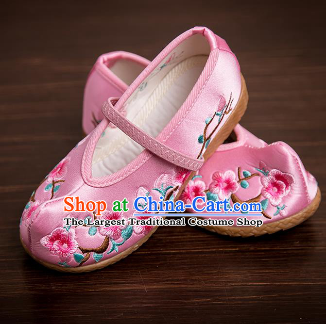 Handmade Chinese National Shoes Traditional New Year Pink Embroidered Shoes Hanfu Shoes for Kids