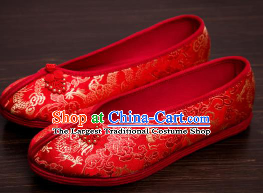 Handmade Chinese Bridegroom Red Shoes Traditional Wedding Embroidered Shoes Hanfu Shoes for Men