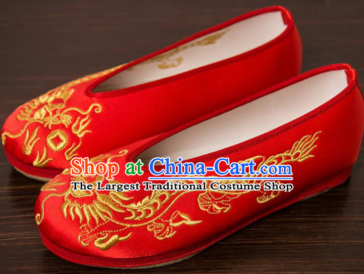 Handmade Chinese Bridegroom Embroidered Dragon Red Shoes Traditional Kung Fu Shoes Hanfu Shoes for Men