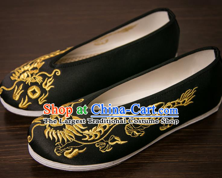 Handmade Chinese Bridegroom Embroidered Dragon Black Shoes Traditional Kung Fu Shoes Hanfu Shoes for Men
