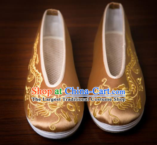 Handmade Chinese Bridegroom Embroidered Dragon Brown Shoes Traditional Kung Fu Shoes Hanfu Shoes for Men