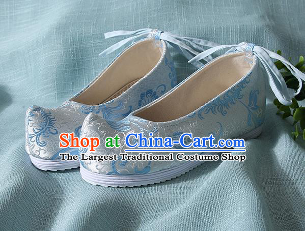Traditional Chinese Blue Brocade Shoes Handmade Wedding Shoes Hanfu Shoes Princess Shoes for Women