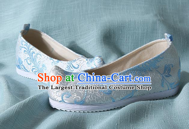 Traditional Chinese Blue Brocade Shoes Handmade Wedding Shoes Hanfu Shoes Princess Shoes for Women