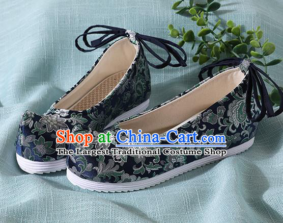 Traditional Chinese Handmade Navy Brocade Shoes Wedding Shoes Hanfu Shoes Princess Shoes for Women