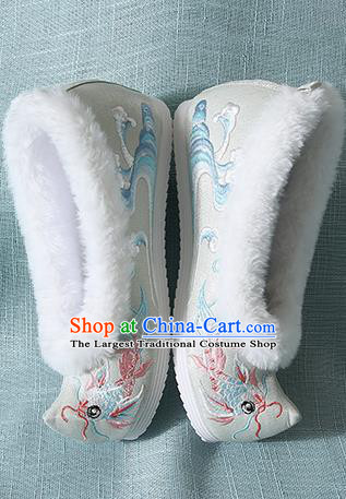 Traditional Chinese Handmade Embroidered Goldfish Light Green Shoes Wedding Shoes Hanfu Shoes Princess Shoes for Women