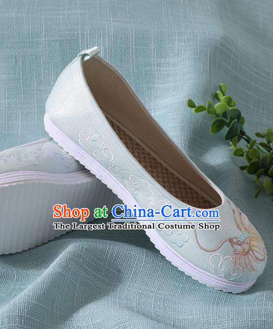 Chinese Handmade Embroidered Dragon Light Blue Shoes Traditional Wedding Shoes Hanfu Shoes Princess Shoes for Women