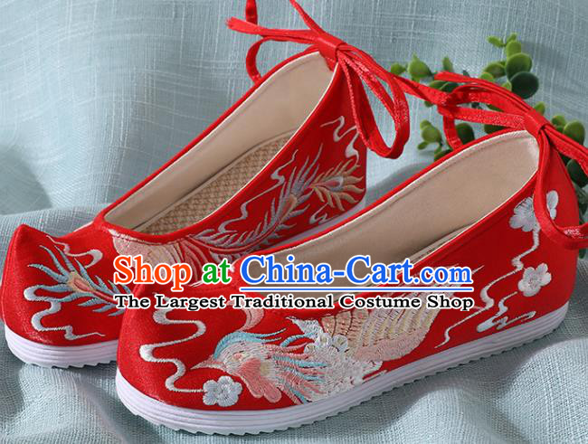 Chinese Handmade Embroidered Bird Red Shoes Traditional Wedding Shoes Hanfu Shoes Princess Shoes for Women