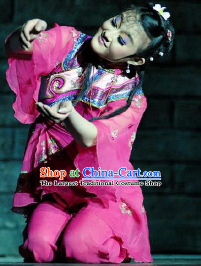 Chinese Dance Drama Wild Jujubes Folk Dance Rosy Dress Stage Performance Dance Costume and Headpiece for Women