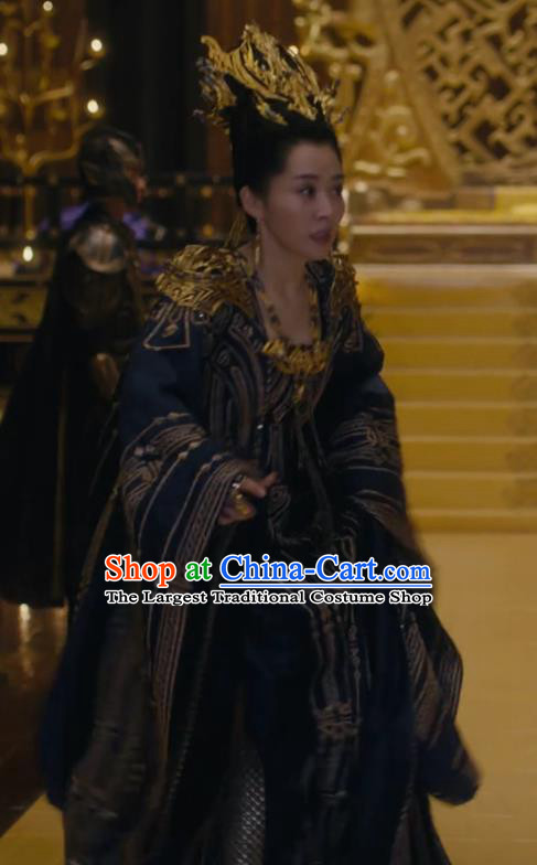 Chinese Ancient Grand Princess of Yin Empir Bai Lingbo Novoland Eagle Flag Xu Qing Replica Costumes and Headpiece for Women