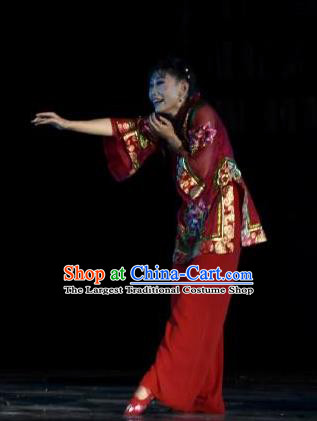 Chinese Dance Drama Wild Jujubes Classical Dance Red Dress Stage Performance Dance Costume and Headpiece for Women