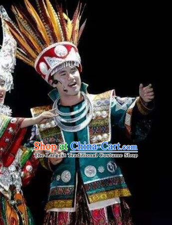 Chinese Dance Drama Colorful Guizhou Yi Nationality Bridegroom Clothing Stage Performance Dance Costume for Men