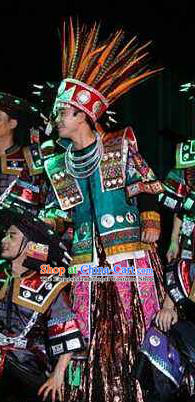 Chinese Dance Drama Colorful Guizhou Yi Nationality Bridegroom Clothing Stage Performance Dance Costume for Men