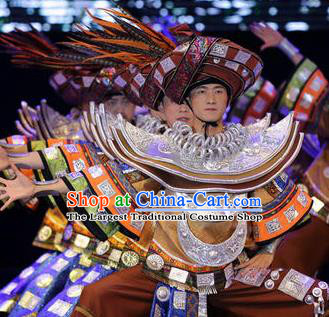 Chinese Dance Drama Colorful Guizhou Yi Nationality Brown Clothing Stage Performance Dance Costume for Men