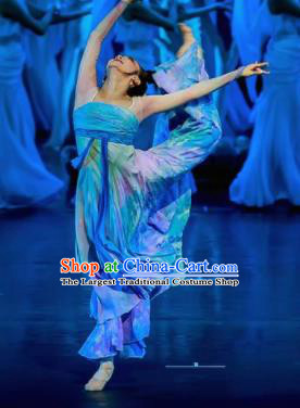 Chinese Chuansi Gongzhu Classical Dance Blue Dress Stage Performance Dance Costume and Headpiece for Women