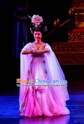 Chinese Chuansi Gongzhu Classical Dance Pink Dress Stage Performance Dance Costume and Headpiece for Women