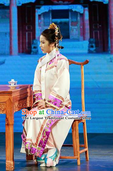 Deling and Cixi Chinese Qing Dynasty Princess White Dress Stage Performance Dance Costume and Headpiece for Women