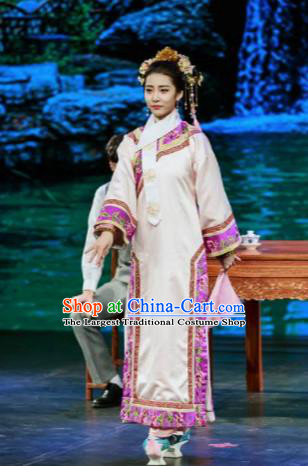 Deling and Cixi Chinese Qing Dynasty Princess White Dress Stage Performance Dance Costume and Headpiece for Women