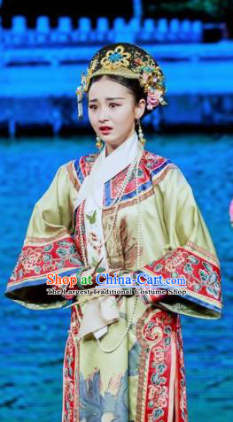 Deling and Cixi Chinese Qing Dynasty Imperial Consort Silk Dress Stage Performance Dance Costume and Headpiece for Women