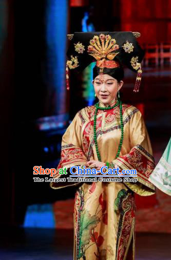Deling and Cixi Chinese Qing Dynasty Empress Dowager Silk Dress Stage Performance Dance Costume and Headpiece for Women