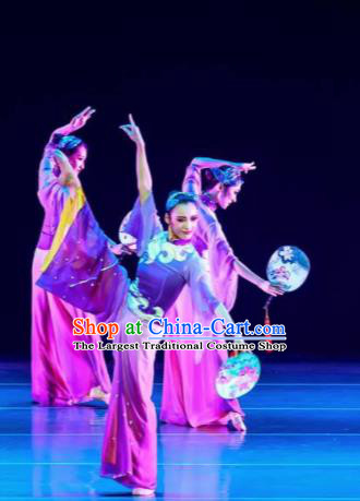 Dance Between Heaven and Earth Chinese Classical Dance Fan Dance Purple Dress Stage Performance Dance Costume and Headpiece for Women