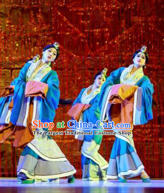 Lady Zhaojun Chinese Han Dynasty Dance Blue Dress Stage Performance Dance Costume and Headpiece for Women
