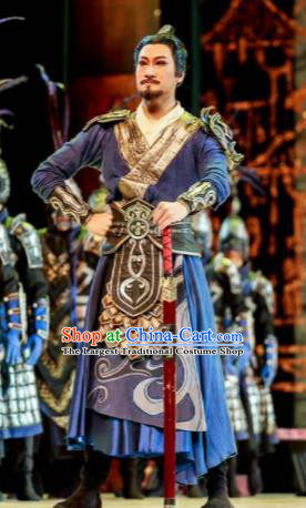 Lady Zhaojun Chinese Han Dynasty Swordsman Blue Clothing Stage Performance Dance Costume for Men