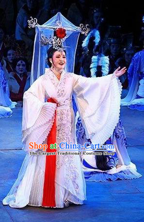 Chinese King Zhuang of Chu Ancient Spring and Autumn Period Queen White Dress Stage Performance Dance Costume and Headpiece for Women