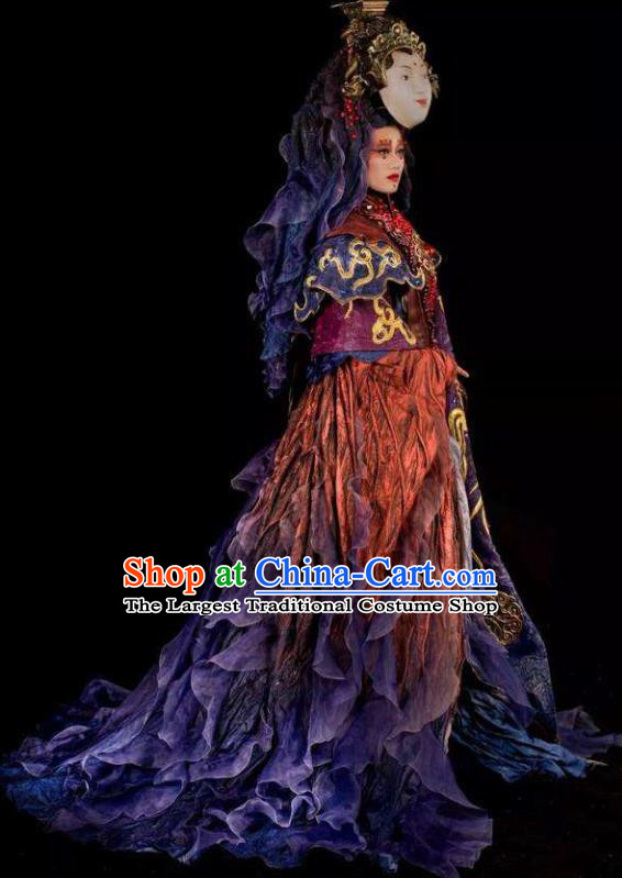 Chinese Pingtan Impression Classical Dance Goddess Matsu Dress Stage Performance Dance Costume and Headpiece for Women