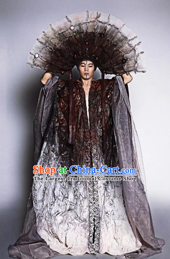 Chinese Pingtan Impression Classical Dance Clothing Stage Performance Dance Costume and Headdress for Men